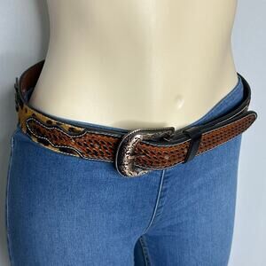 American Bison Leopard Hair On Hide Belt Western Buckle Cowgirl 31 NWT
